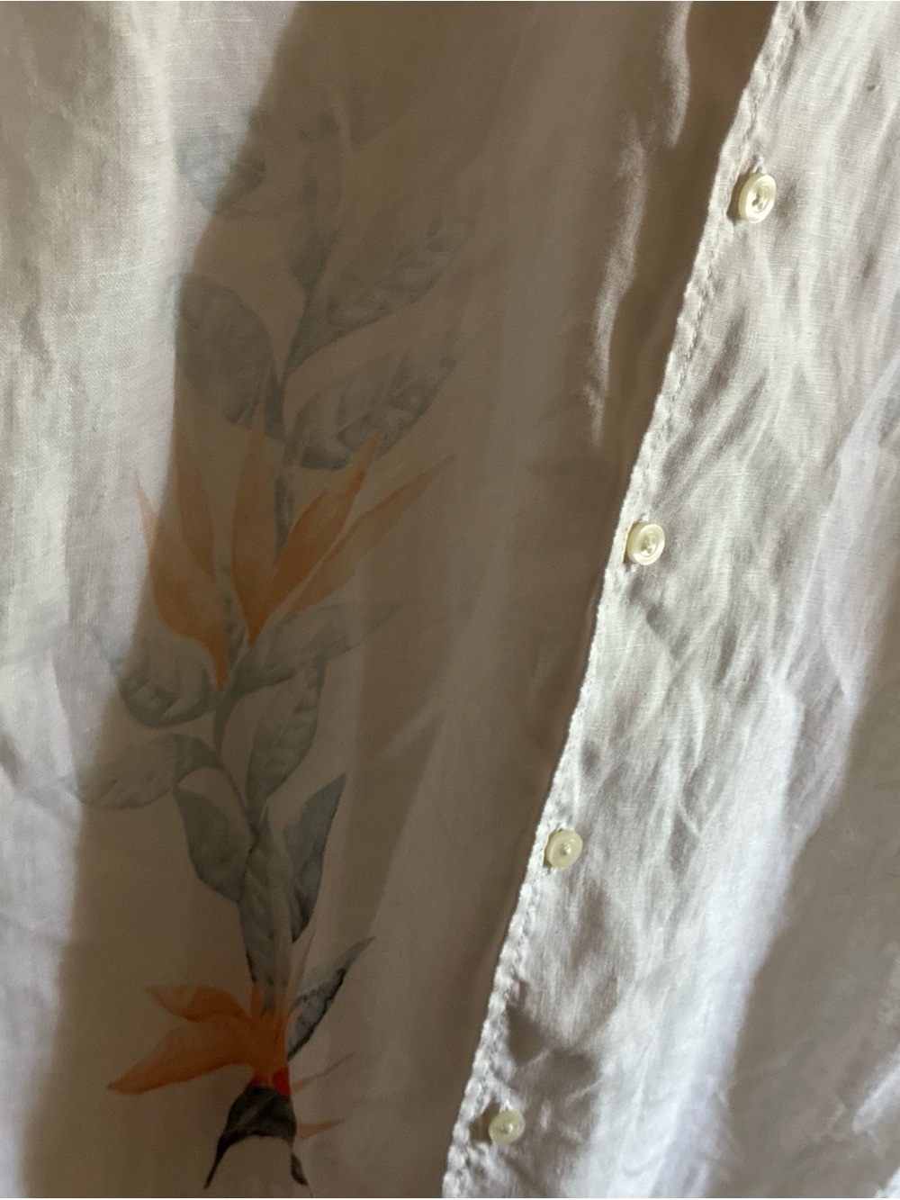 Caribbean 100% Linen Shirt Men’s Large Cream Tropical Bird of Paradise EUC - Picture 5 of 6
